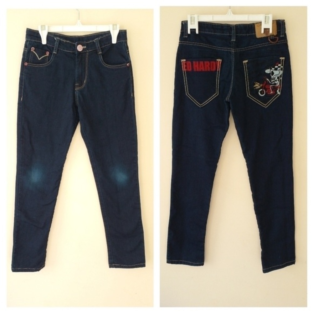 Vintage Ed Hardy Women Jeans Size 28 Dark Wash Skinny Y2K patchwork